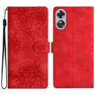 For OPPO A17 Cherry Blossom Butterfly Skin Feel Embossed PU Phone Case(Red) - 1