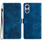 For OPPO A17 Cherry Blossom Butterfly Skin Feel Embossed PU Phone Case(Blue) - 1