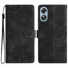 For OPPO A17 Cherry Blossom Butterfly Skin Feel Embossed PU Phone Case(Black) - 1