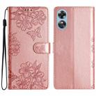 For OPPO A17 Cherry Blossom Butterfly Skin Feel Embossed PU Phone Case(Rose Gold) - 1