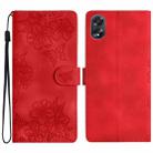 For OPPO A18 / A38 Cherry Blossom Butterfly Skin Feel Embossed PU Phone Case(Red) - 1