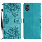 For OPPO A18 / A38 Cherry Blossom Butterfly Skin Feel Embossed PU Phone Case(Green) - 1