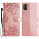 For OPPO A18 / A38 Cherry Blossom Butterfly Skin Feel Embossed PU Phone Case(Rose Gold) - 1