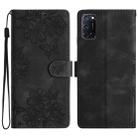 For OPPO A52 / A72 / A92 Cherry Blossom Butterfly Skin Feel Embossed PU Phone Case(Black) - 1