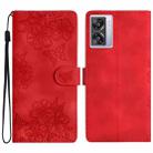 For OPPO A57 4G / A57 5G / A77 5G Cherry Blossom Butterfly Skin Feel Embossed PU Phone Case(Red) - 1