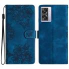 For OPPO A57 4G / A57 5G / A77 5G Cherry Blossom Butterfly Skin Feel Embossed PU Phone Case(Blue) - 1