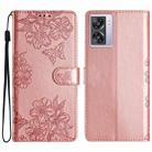 For OPPO A57 4G / A57 5G / A77 5G Cherry Blossom Butterfly Skin Feel Embossed PU Phone Case(Rose Gold) - 1