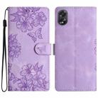 For OPPO A58 / A78 Cherry Blossom Butterfly Skin Feel Embossed PU Phone Case(Purple) - 1