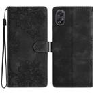 For OPPO A58 / A78 Cherry Blossom Butterfly Skin Feel Embossed PU Phone Case(Black) - 1
