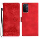 For OPPO A74 5G / A54 5G / A93 5G Cherry Blossom Butterfly Skin Feel Embossed PU Phone Case(Red) - 1