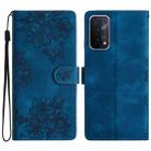For OPPO A74 5G / A54 5G / A93 5G Cherry Blossom Butterfly Skin Feel Embossed PU Phone Case(Blue) - 1