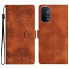 For OPPO A74 5G / A54 5G / A93 5G Cherry Blossom Butterfly Skin Feel Embossed PU Phone Case(Brown) - 1