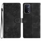 For OPPO A74 5G / A54 5G / A93 5G Cherry Blossom Butterfly Skin Feel Embossed PU Phone Case(Black) - 1