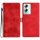 For OPPO A79 5G Cherry Blossom Butterfly Skin Feel Embossed PU Phone Case(Red) - 1