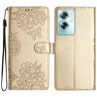 For OPPO A79 5G Cherry Blossom Butterfly Skin Feel Embossed PU Phone Case(Gold) - 1