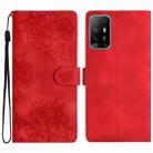 For OPPO A94 5G Cherry Blossom Butterfly Skin Feel Embossed PU Phone Case(Red) - 1