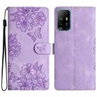 For OPPO A94 5G Cherry Blossom Butterfly Skin Feel Embossed PU Phone Case(Purple) - 1