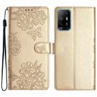 For OPPO A94 5G Cherry Blossom Butterfly Skin Feel Embossed PU Phone Case(Gold) - 1