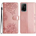 For OPPO A94 5G Cherry Blossom Butterfly Skin Feel Embossed PU Phone Case(Rose Gold) - 1