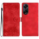 For OPPO A98 5G / F23 5G Cherry Blossom Butterfly Skin Feel Embossed PU Phone Case(Red) - 1