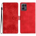 For OPPO Reno8 Pro 5G Global Cherry Blossom Butterfly Skin Feel Embossed PU Phone Case(Red) - 1