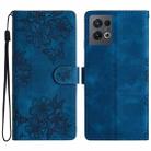 For OPPO Reno8 Pro 5G Global Cherry Blossom Butterfly Skin Feel Embossed PU Phone Case(Blue) - 1