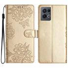 For OPPO Reno8 Pro 5G Global Cherry Blossom Butterfly Skin Feel Embossed PU Phone Case(Gold) - 1