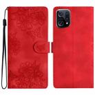 For OPPO Find X5 Cherry Blossom Butterfly Skin Feel Embossed PU Phone Case(Red) - 1