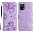 For OPPO Find X5 Cherry Blossom Butterfly Skin Feel Embossed PU Phone Case(Purple) - 1