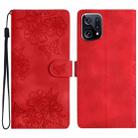 For OPPO Find X5 Pro Cherry Blossom Butterfly Skin Feel Embossed PU Phone Case(Red) - 1