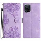 For OPPO Find X5 Pro Cherry Blossom Butterfly Skin Feel Embossed PU Phone Case(Purple) - 1