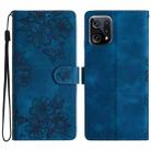 For OPPO Find X5 Pro Cherry Blossom Butterfly Skin Feel Embossed PU Phone Case(Blue) - 1