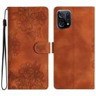 For OPPO Find X5 Pro Cherry Blossom Butterfly Skin Feel Embossed PU Phone Case(Brown) - 1
