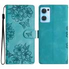For OPPO Find X5 Lite / Reno7 5G Cherry Blossom Butterfly Skin Feel Embossed PU Phone Case(Green) - 1
