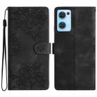 For OPPO Find X5 Lite / Reno7 5G Cherry Blossom Butterfly Skin Feel Embossed PU Phone Case(Black) - 1