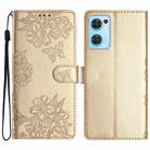 For OPPO Find X5 Lite / Reno7 5G Cherry Blossom Butterfly Skin Feel Embossed PU Phone Case(Gold) - 1