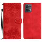 For OPPO Reno8 5G Global Cherry Blossom Butterfly Skin Feel Embossed PU Phone Case(Red) - 1