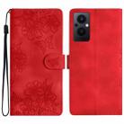 For OPPO Reno8 Lite 5G / Reno7 Z 5G Cherry Blossom Butterfly Skin Feel Embossed PU Phone Case(Red) - 1