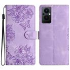 For OPPO Reno8 Lite 5G / Reno7 Z 5G Cherry Blossom Butterfly Skin Feel Embossed PU Phone Case(Purple) - 1