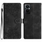 For OPPO Reno8 Lite 5G / Reno7 Z 5G Cherry Blossom Butterfly Skin Feel Embossed PU Phone Case(Black) - 1