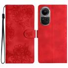 For OPPO Reno10 Pro 5G Global Cherry Blossom Butterfly Skin Feel Embossed PU Phone Case(Red) - 1