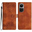 For OPPO Reno10 Pro 5G Global Cherry Blossom Butterfly Skin Feel Embossed PU Phone Case(Brown) - 1