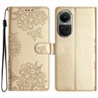 For OPPO Reno10 Pro 5G Global Cherry Blossom Butterfly Skin Feel Embossed PU Phone Case(Gold) - 1