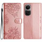 For OPPO Reno10 Pro 5G Global Cherry Blossom Butterfly Skin Feel Embossed PU Phone Case(Rose Gold) - 1