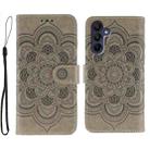 For Samsung Galaxy A56 Sun Mandala Embossing Pattern Phone Leather Case(Grey) - 1