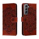 For Samsung Galaxy S21 5G Sun Mandala Embossing Pattern Phone Leather Case(Brown) - 1
