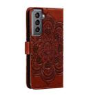 For Samsung Galaxy S21 5G Sun Mandala Embossing Pattern Phone Leather Case(Brown) - 3