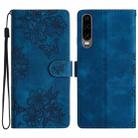 For Huawei P30 Cherry Blossom Butterfly Skin Feel Embossed PU Phone Case(Blue) - 1