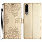 For Huawei P30 Cherry Blossom Butterfly Skin Feel Embossed PU Phone Case(Gold) - 1