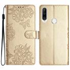 For Huawei P30 lite Cherry Blossom Butterfly Skin Feel Embossed PU Phone Case(Gold) - 1